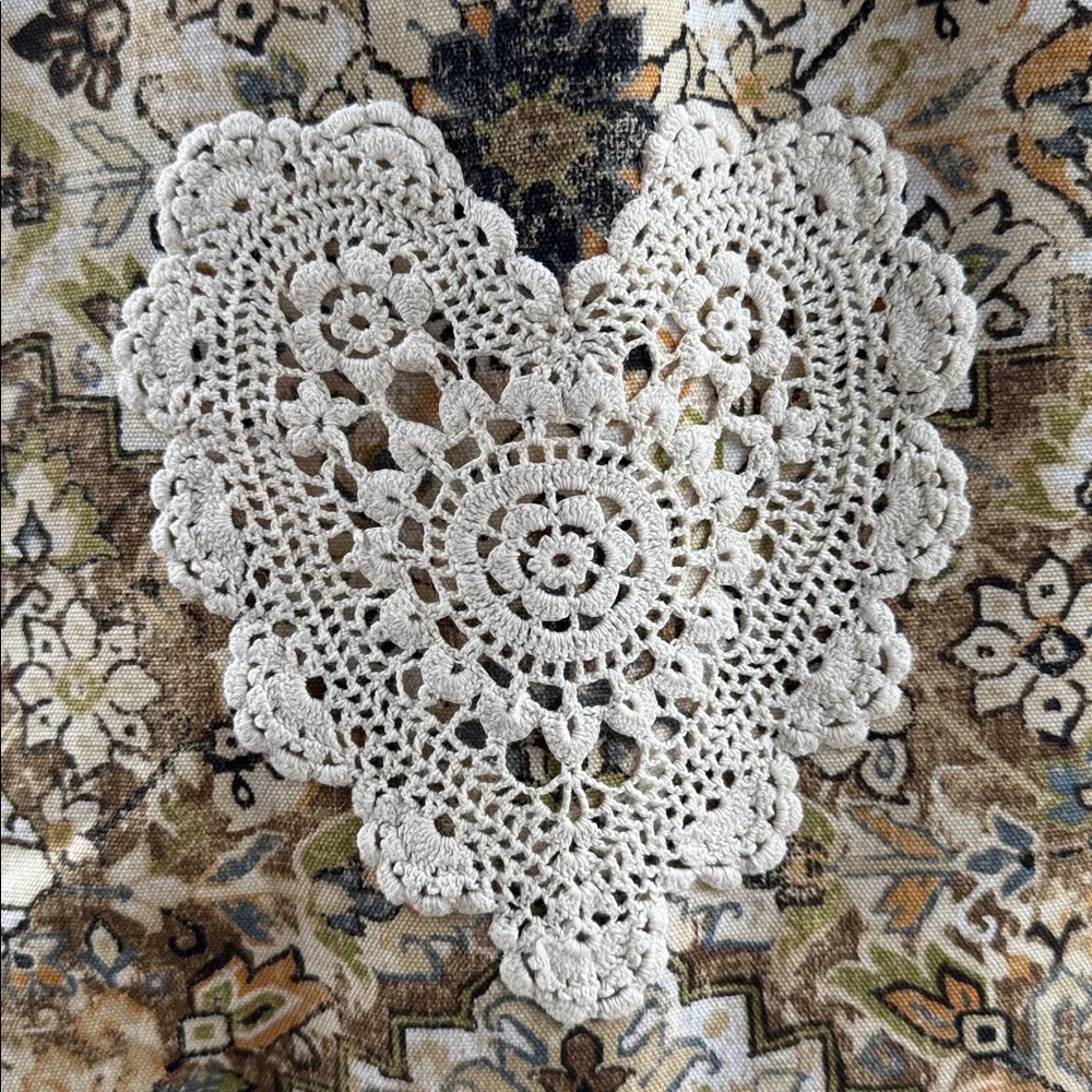 Handmade farmers market‎ cotton canvas crocheted doily large tote
